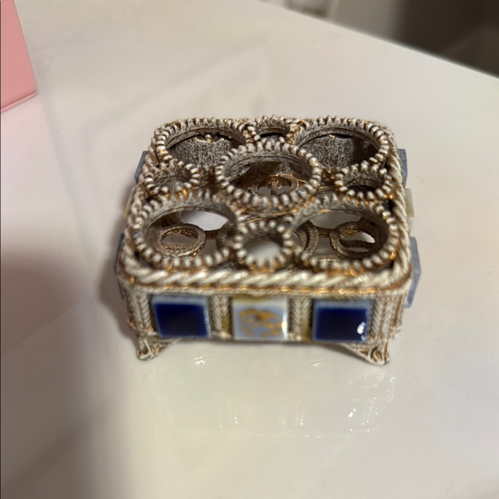 Elegant Silver and Blue Decorative Holder